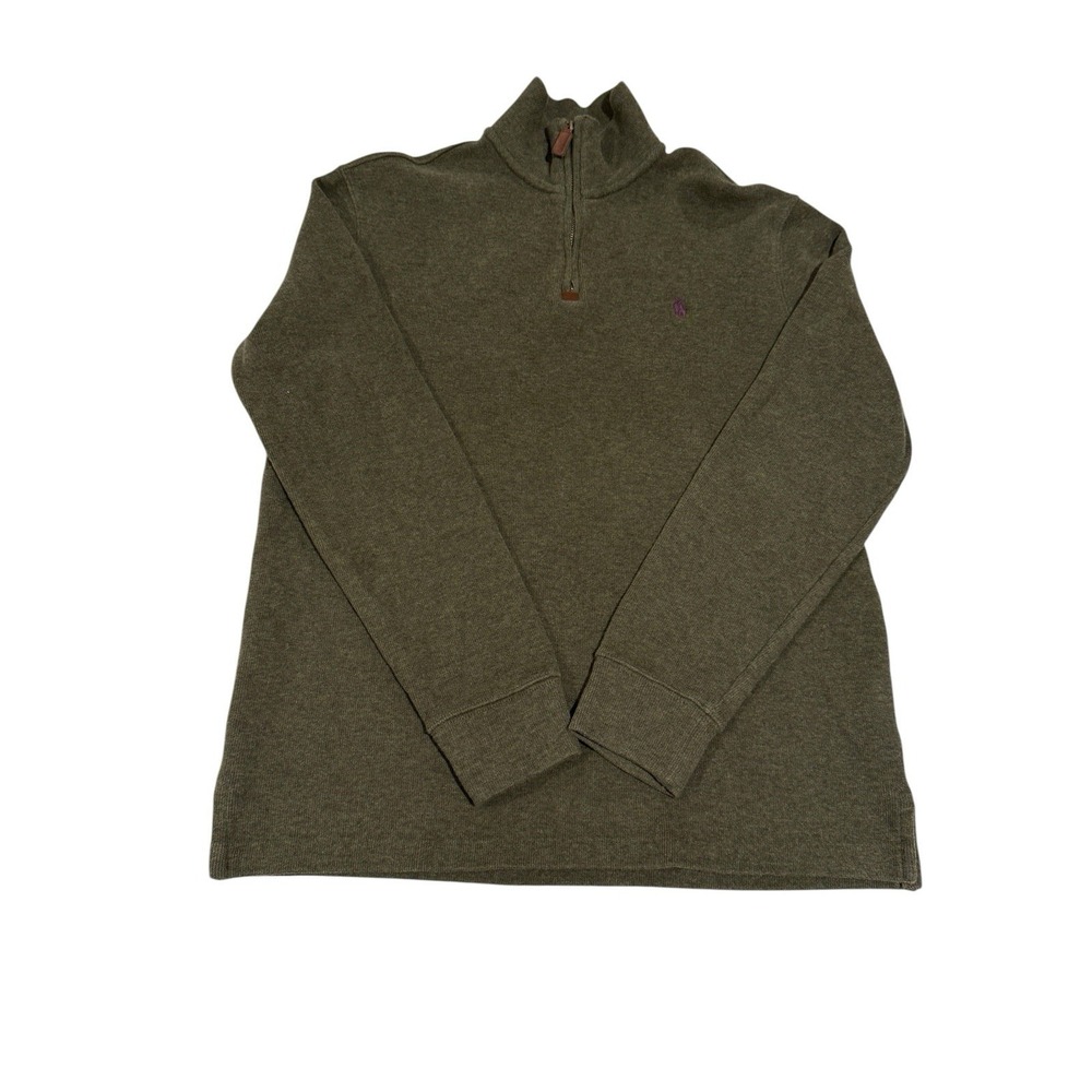 Polo Ralph Lauren Sweater Mens Large Green 1/4 Zip Mock Neck Cotton Pullover